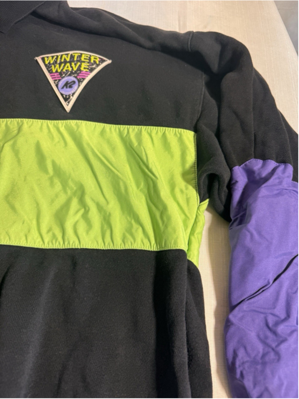 Vintage K2 Winter Wave Sweatshirt Large Colorblock Ski Pullover 90s Neon Retro - Picture 2 of 12